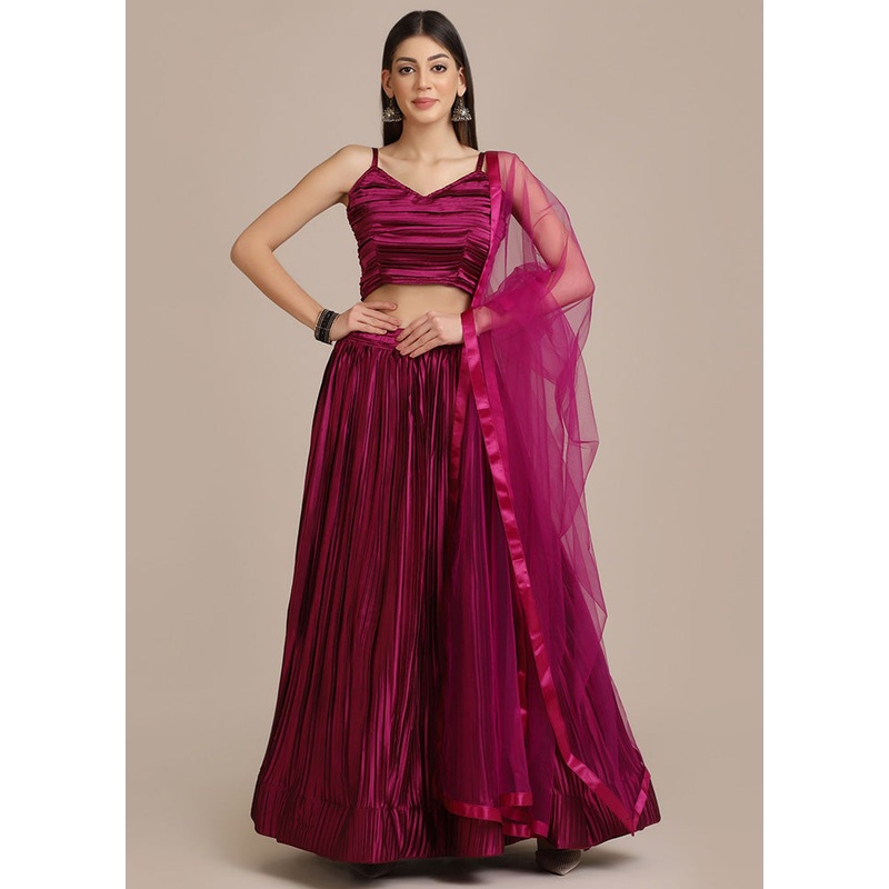 Purple Semi Stitched Silk Lehenga Choli Set - JD986596447