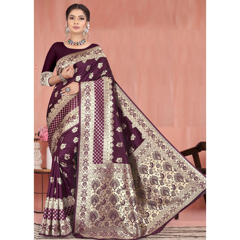 Purple Spun Silk Saree With Blouse Piece - JD986596434