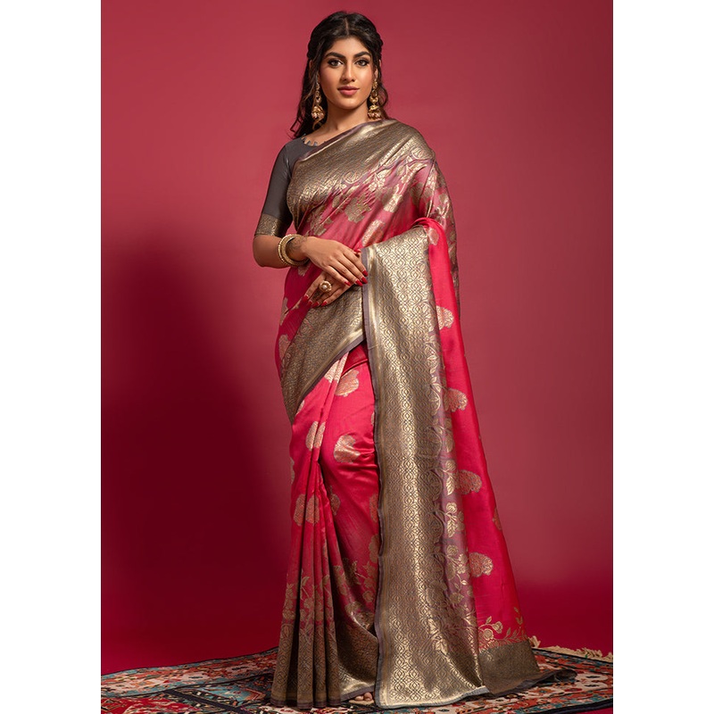 Rust Spun Silk Saree With Blouse Piece - JD986596440