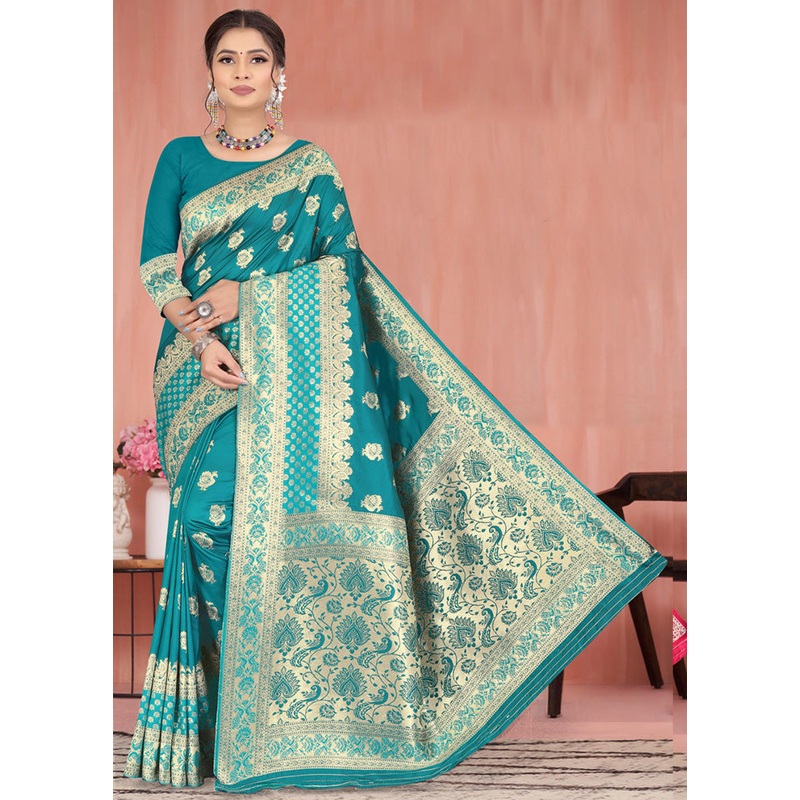 Sea Green Spun Silk Saree With Blouse Piece - JD986596437