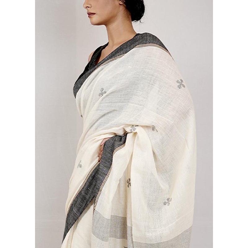 White Begumpuri Cotton Saree Without Blouse Piece - JD986596457