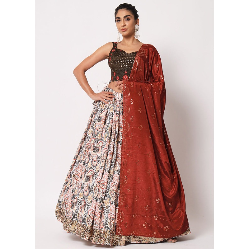 White Semi Stitched Silk Embroidered Lehenga Choli Set With Dupatta - JD986596427