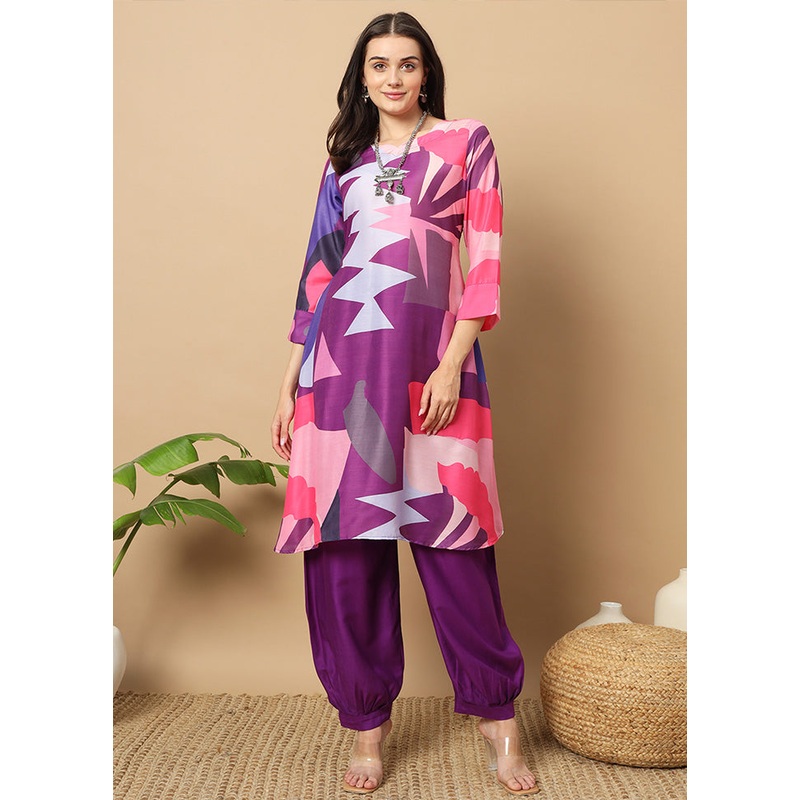 2 Pc Multicolor Readymade Silk Coord Set - JD986596066