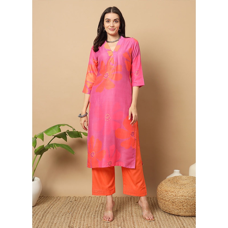 2 Pc Multicolor Readymade Silk Coord Set - JD986596068