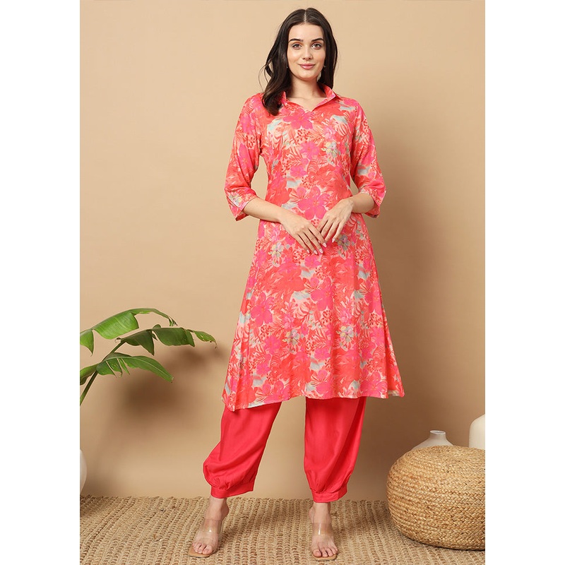 2 Pc Multicolor Readymade Silk Coord Set - JD986596070