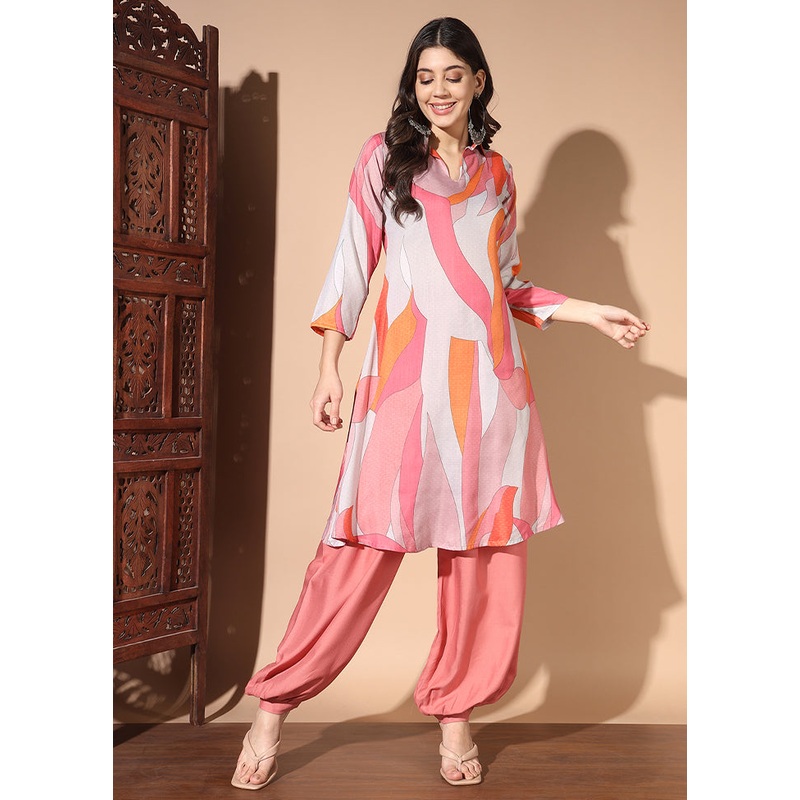2 Pc Multicolor Readymade Silk Coord Set - JD986596071