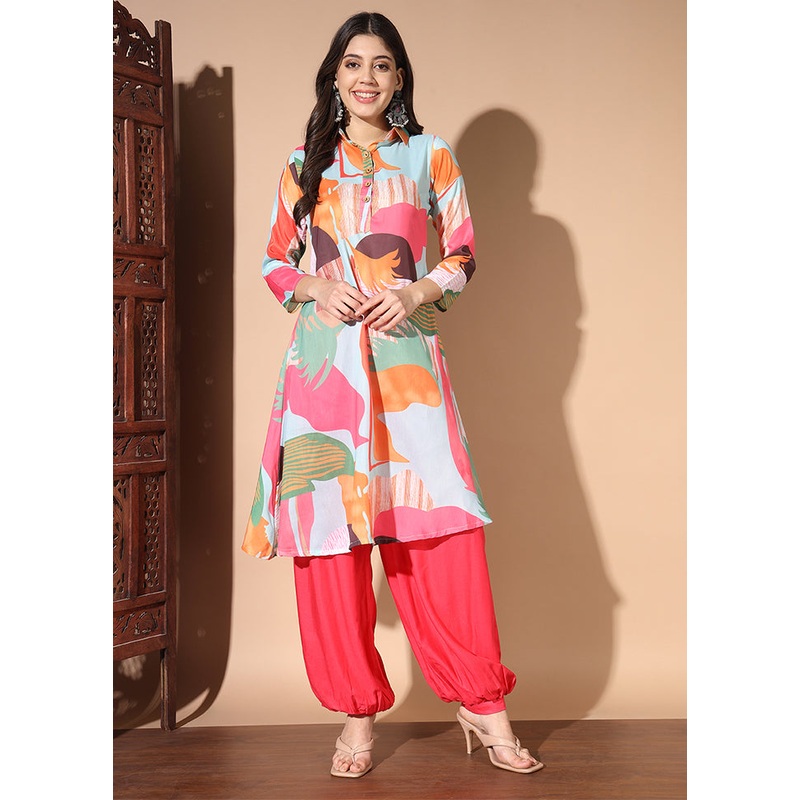 2 Pc Multicolor Readymade Silk Coord Set - JD986596073