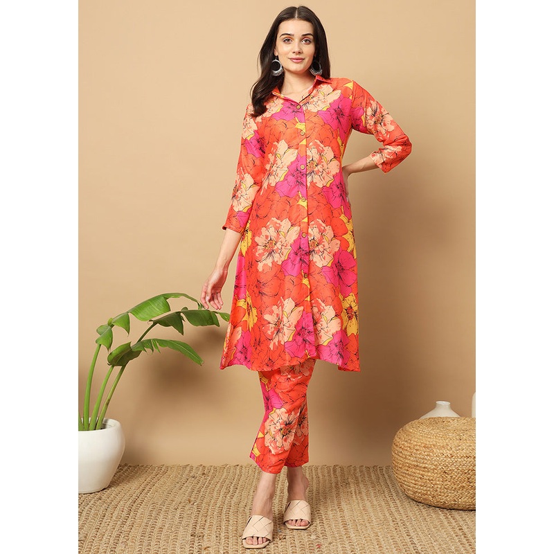2 Pc Orange Readymade Silk Coord Set - JD986596006