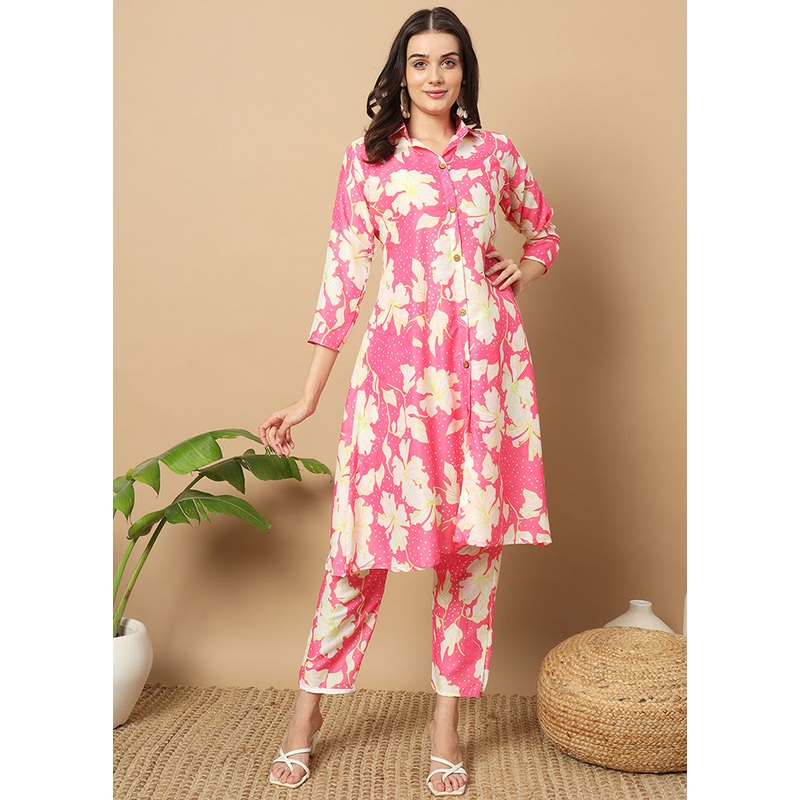 2 Pc Pink Readymade Silk Coord Set - JD986596005