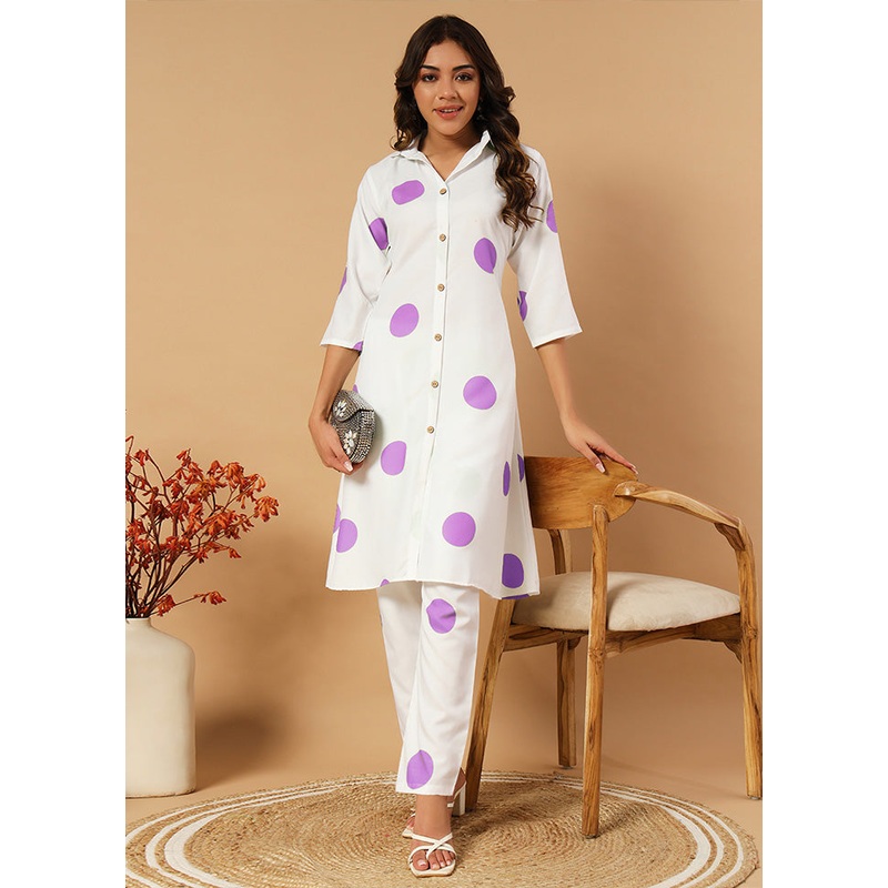 2 Pc White Readymade Cotton Coord Set - JD986596064