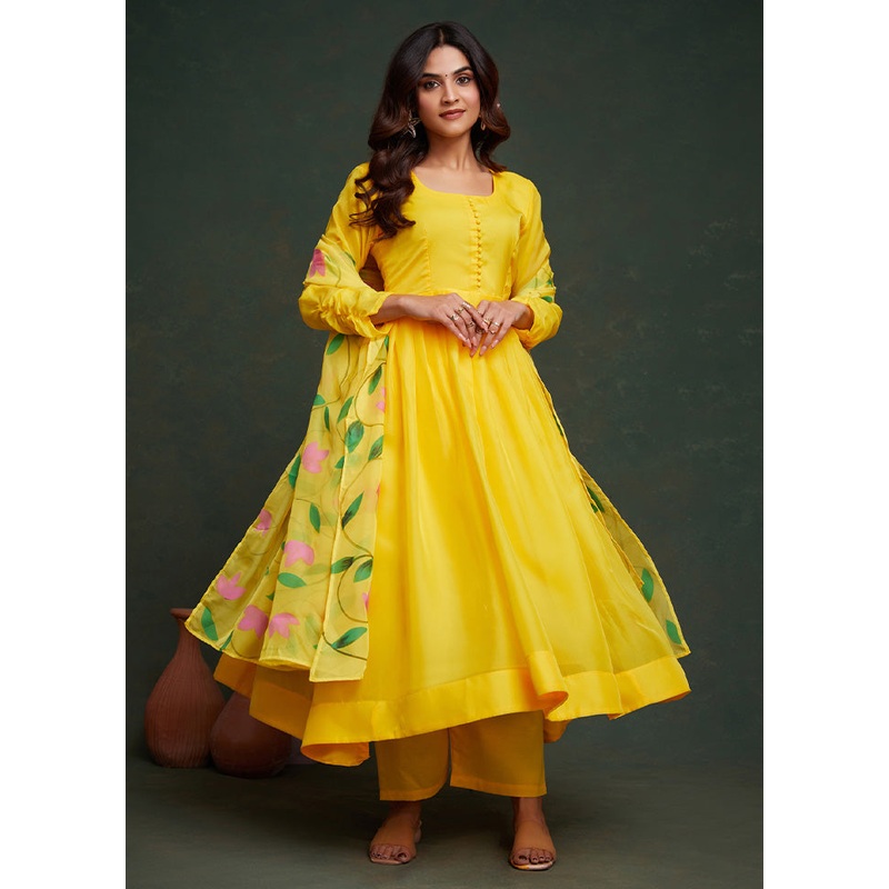 3 Pc Yellow Readymade Viscose Suit Set - JD986595948