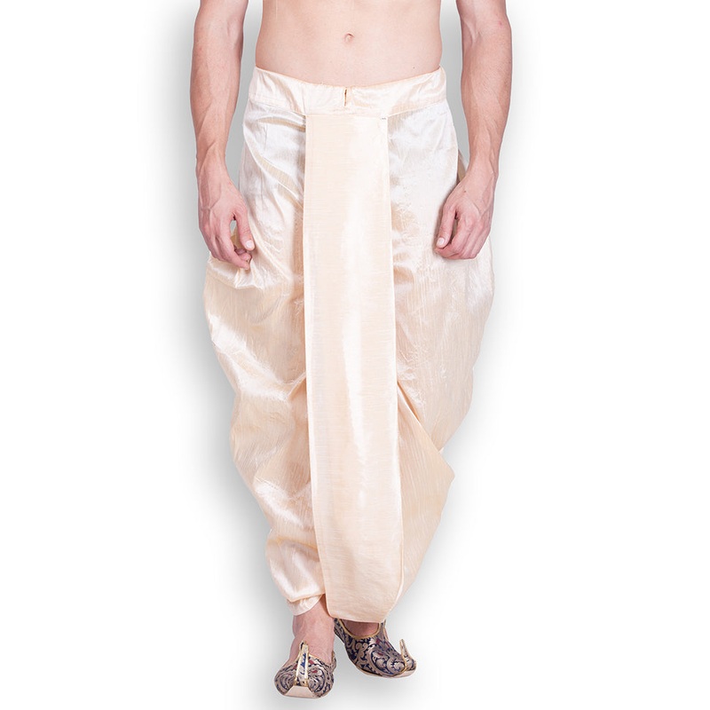 Beige Solid Silk Dhoti - JD986596147
