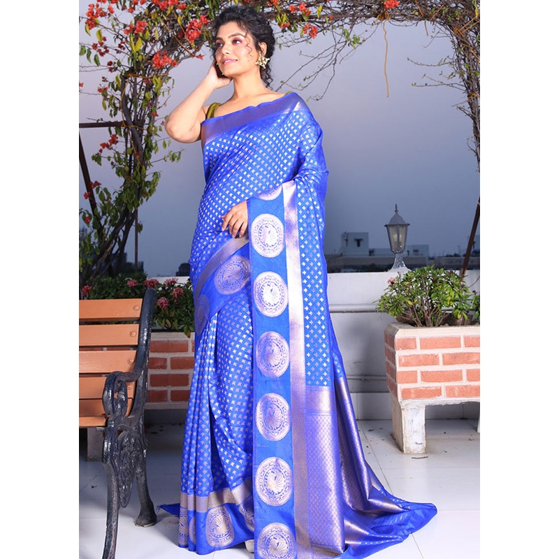 Blue Spun Saree With Blouse Piece - JD986596111