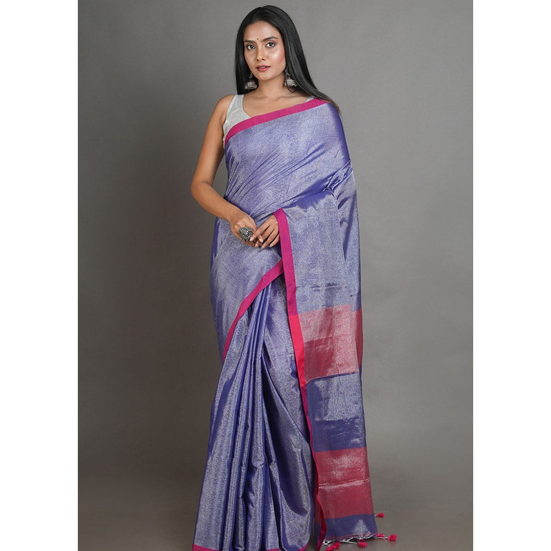 Blue Spun Silk Saree With Blouse Piece - JD986596117