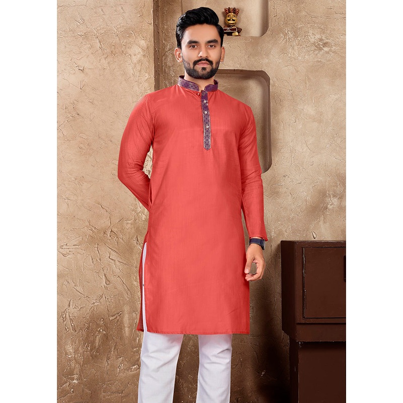 Dark Peach Silk Kurta - JD986596016