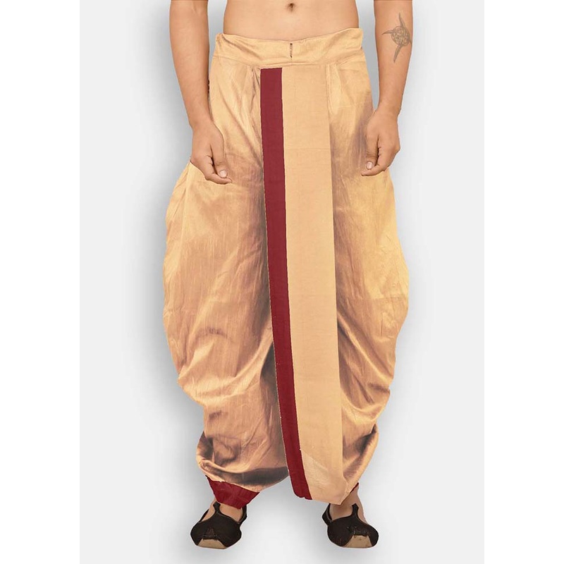Deep Beige Solid Silk Dhoti - JD986596150