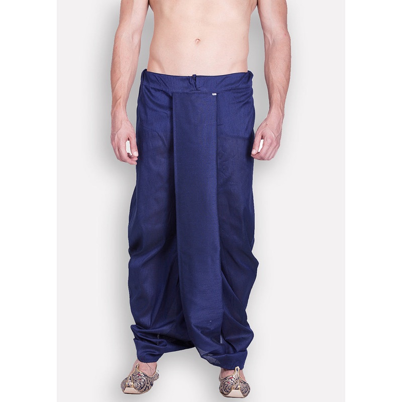 Deep Blue Solid Silk Dhoti - JD986596148