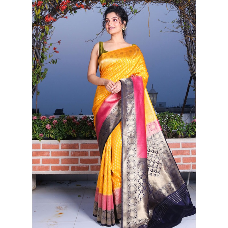 Gold Spun Saree With Blouse Piece - JD986596113