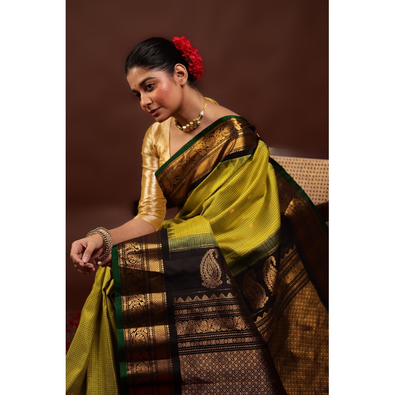 Green Gadwal Pure Silk Saree Without Blouse Piece - JD986595990