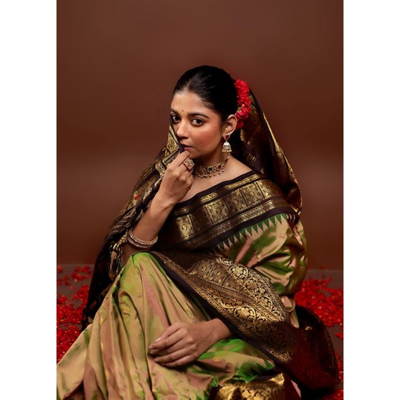 Green Gadwal Pure Silk Saree Without Blouse Piece - JD986595991