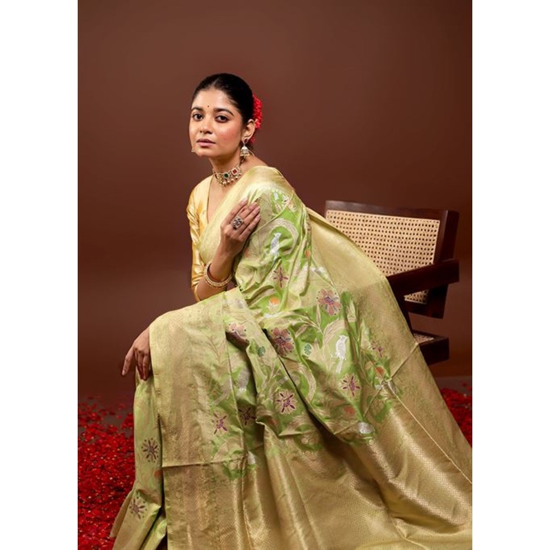Green Handloom Uppada Pure Silk Saree With Blouse Piece - JD986595986