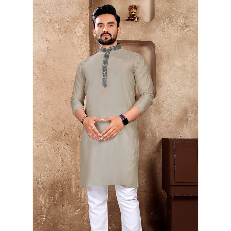 Grey Silk Kurta - JD986596015