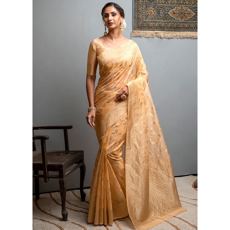 Light Orange Spun Silk Saree With Blouse Piece - JD986596121