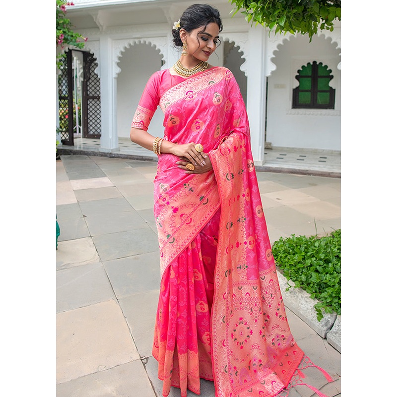 Light Pink Spun Silk Saree With Blouse Piece - JD986596127