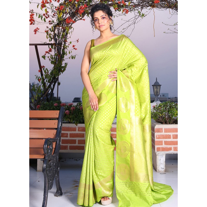 Lime Green Spun Saree With Blouse Piece - JD986596107