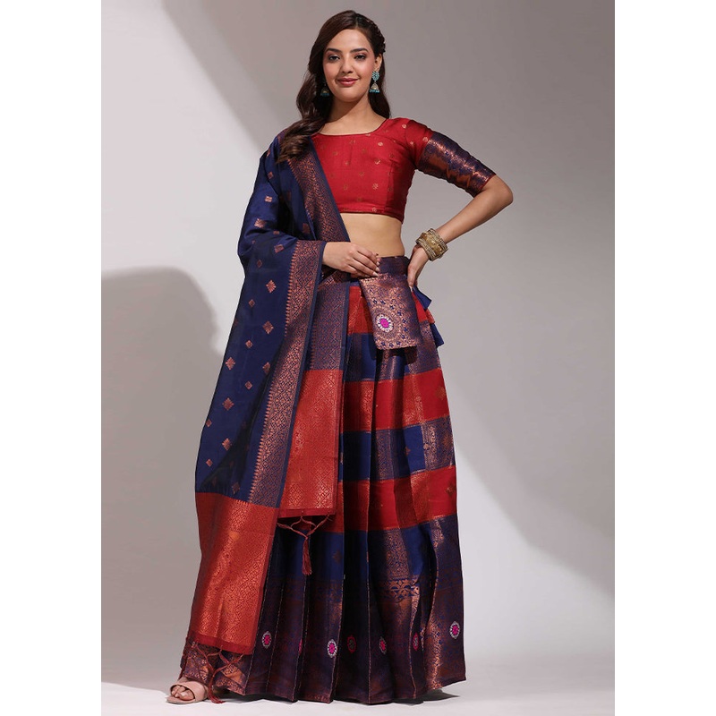 Maroon Silk Semi Stitched Lehenga Set - JD986596035