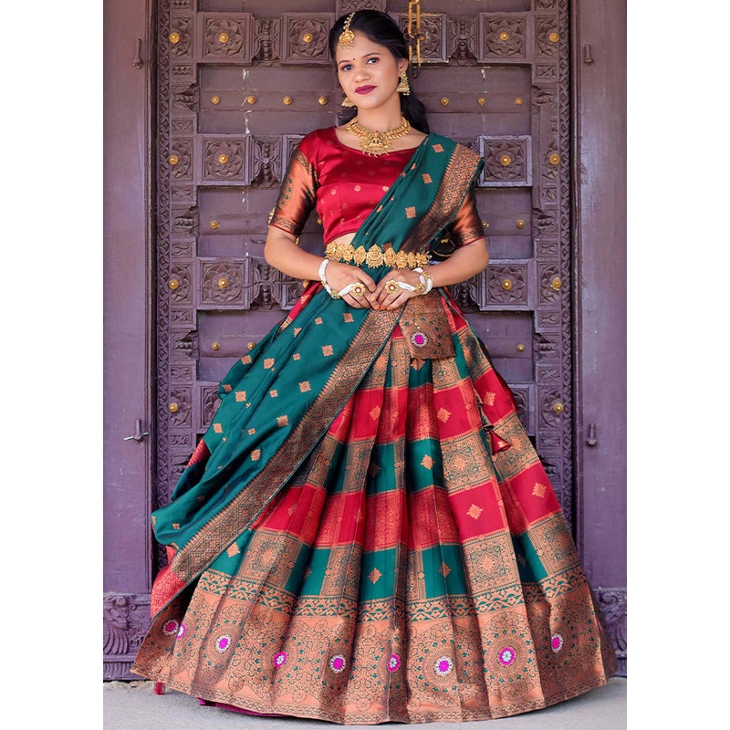 Maroon Silk Semi Stitched Lehenga Set - JD986596036