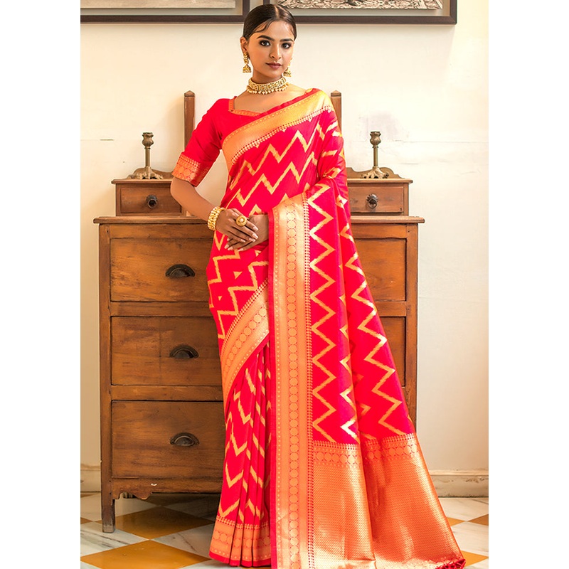 Pale Red Spun Silk Saree With Blouse Piece - JD986596135