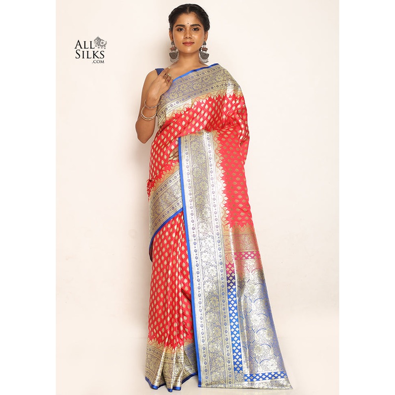 Pink Banarasi Silk Saree With Blouse Piece - JD986596085