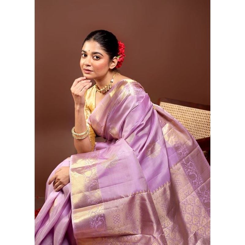 Pink Handloom Kanchipuram Pure Silk Saree With Blouse Piece - JD986595979