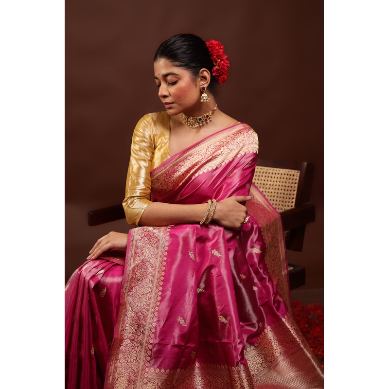 Pink Handloom Katan Pure Silk Saree With Blouse Piece - JD986595976