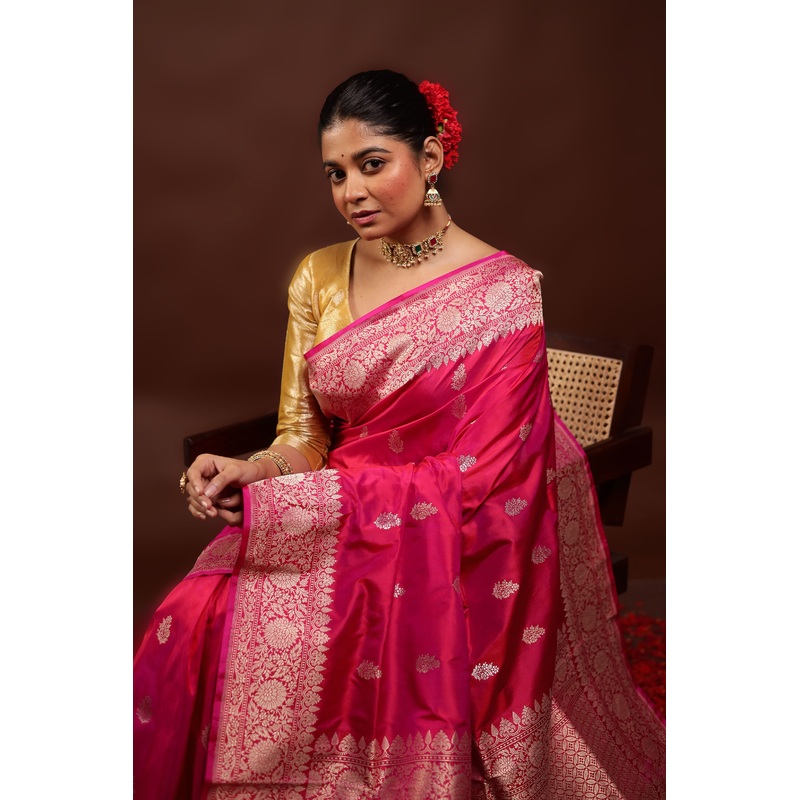 Pink Handloom Katan Pure Silk Saree With Blouse Piece - JD986595977