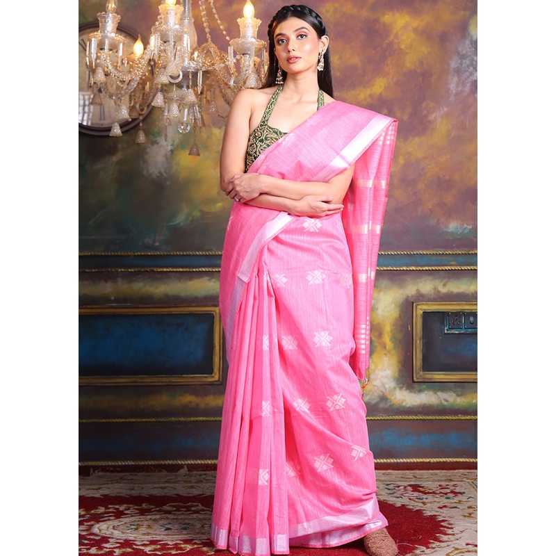 Pink Spun Silk Saree With Blouse Piece - JD986596089