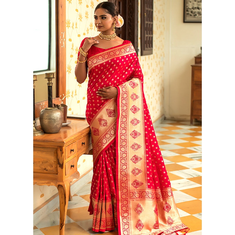 Rani Pink Spun Silk Saree With Blouse Piece - JD986596136