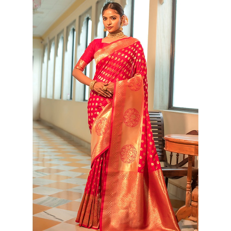 Rani Pink Spun Silk Saree With Blouse Piece - JD986596137