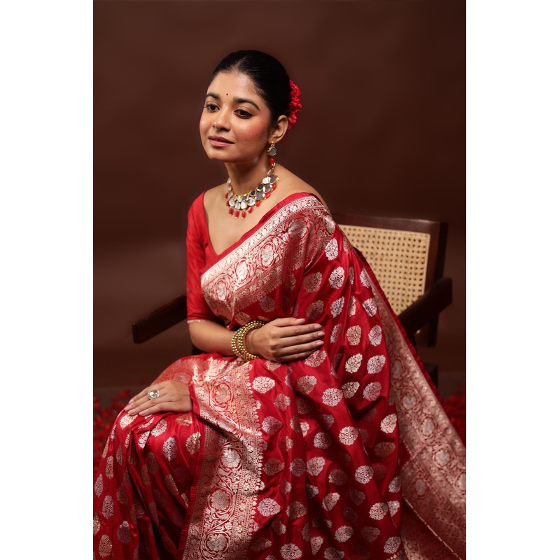 Red Handloom Uppada Pure Silk Saree With Blouse Piece - JD986595961