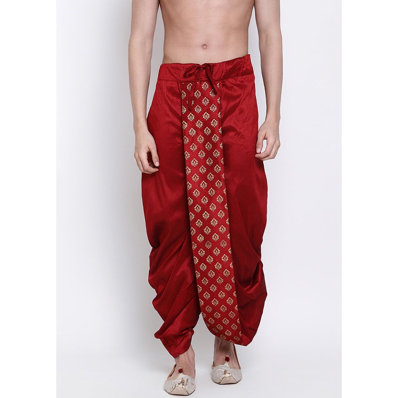 Red Solid Silk Dhoti - JD986596143