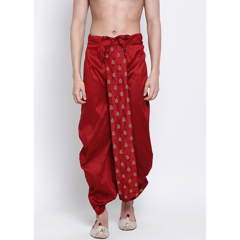 Red Solid Silk Dhoti - JD986596144