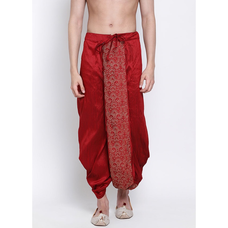 Red Solid Silk Dhoti - JD986596145