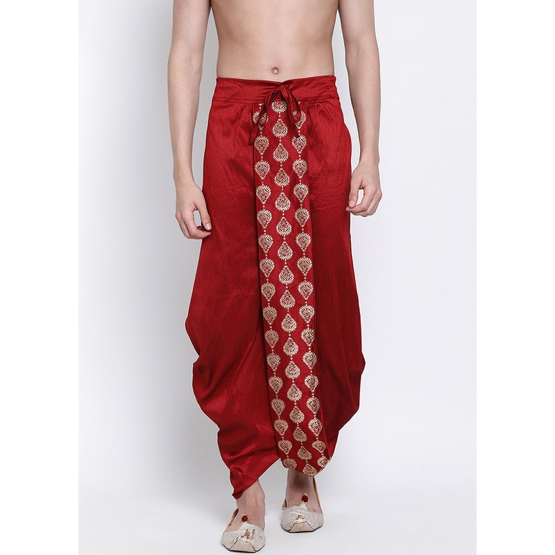 Red Solid Silk Dhoti - JD986596146