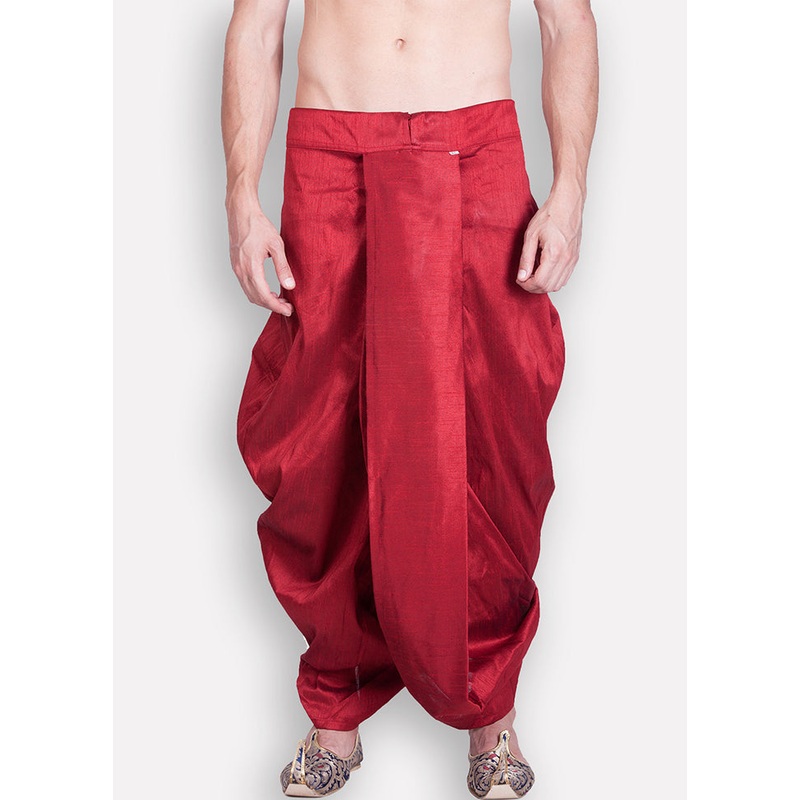 Red Solid Silk Dhoti - JD986596151