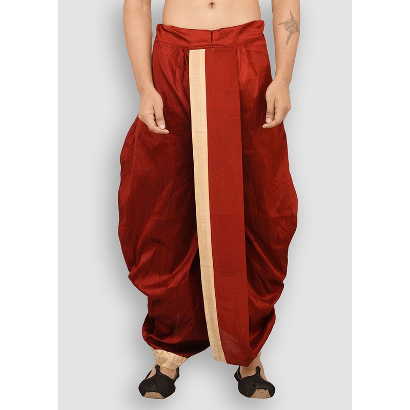 Red Solid Silk Dhoti - JD986596152