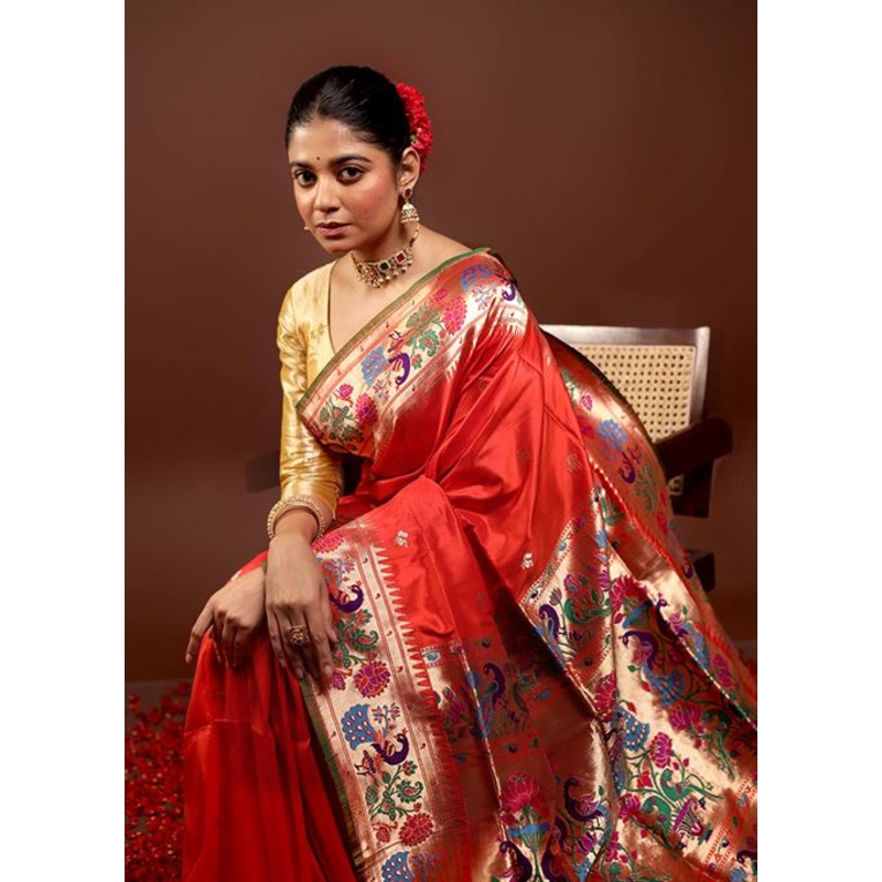 Rust Handloom Uppada Pure Silk Saree With Blouse Piece - JD986595960