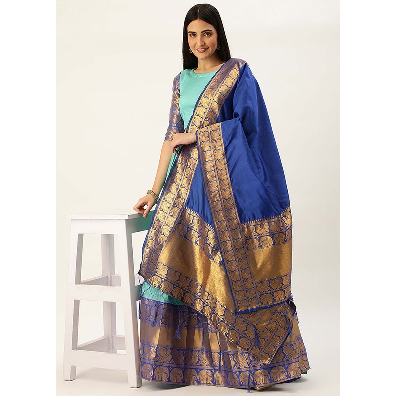 Sea Green Silk Semi Stitched Lehenga Set - JD986596023
