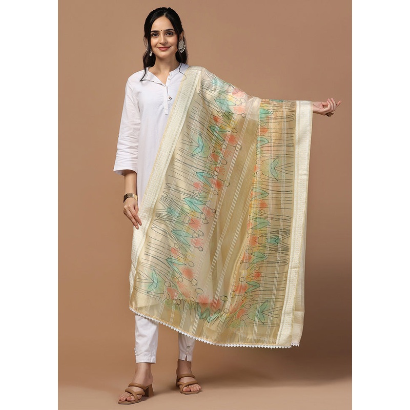 Beige Organza Dupatta - JD986595937