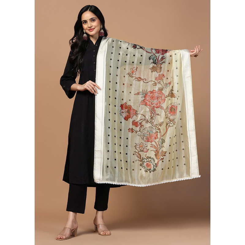 Cream Organza Dupatta - JD986595934